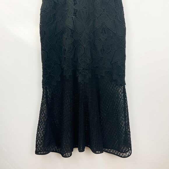 Jonathan Simkhai Black Lace & Crochet Corded Fluted Midi Dress, Sz 0 NWT - Picture 7 of 9